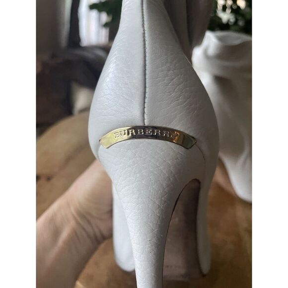 Burberry Italy White Leather Peep Toe Slouch Booties Stiletto Heels - Picture 11 of 15